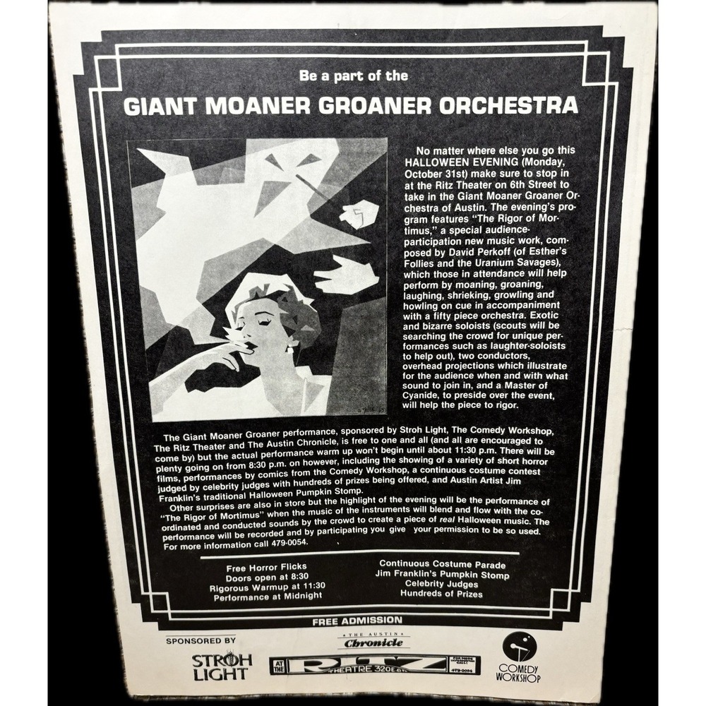 Giant Moaner Groaner Orchestra Halloween Ritz Theater Austin Poster